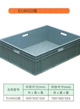 EU8644物流箱塑料收纳箱 物流运输周转盒 蓝灰胶框带 加厚储物箱