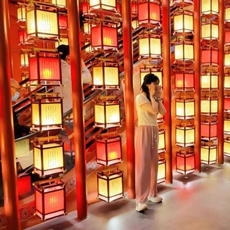 中古式仿木灯笼VVS古风装饰中国风复古宫灯走廊酒店区木艺宫景实