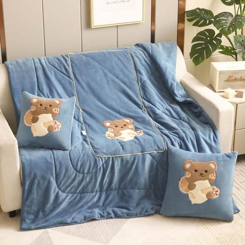 体店加厚刺绣抱枕被两用车载珊瑚绒实xjnst冬加厚季办公室午通睡