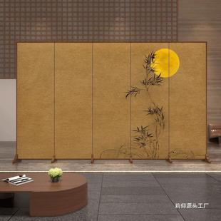 酒新中式屏风隔断云真店玄关装折饰茶室客厅竹简易叠移动子双面折