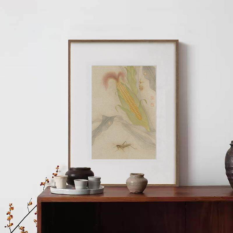 新中式摆斗台玄关柜装工笔花鸟草虫挂画中画古饰淡雅YZ202504餐厅