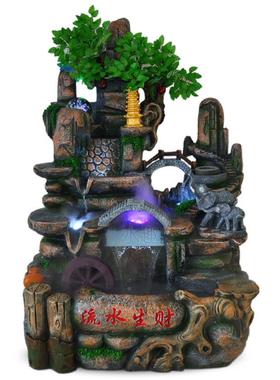 大假山UQM泉喷流水工艺品仿树真双象山水微景型观鱼缸创意客厅摆