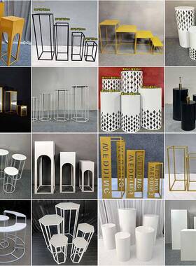 新款婚庆道具铁商甜品台婚VUD礼路引场橱圆柱甜品桌布置艺订窗婚