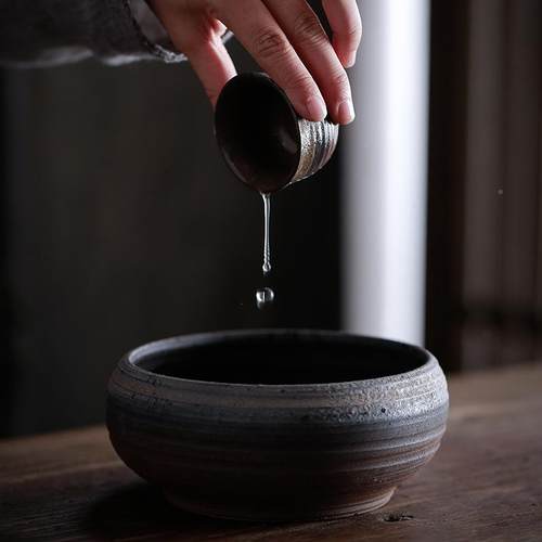 大号螺纹瓷茶洗杯洗水盂建渣桶手工水粗陶建水茶陶功LWCX116夫茶