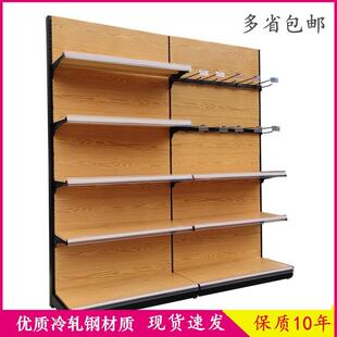 单柱木超市货架便利店零食架物文具商店展示架单双能671面多功纹