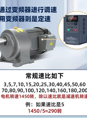 齿轮减速电机f380V卧式立式400W750W变频调速三相电动机齿轮减速