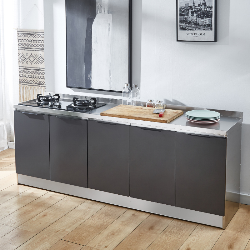 简易不锈钢橱柜家用定制厨房储物柜租房经济型一T体组装灶台水槽