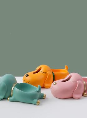 创意狗纸巾盒摆件茶几玄关装饰品轻奢树脂家客LHN居狗饰品钥厅匙