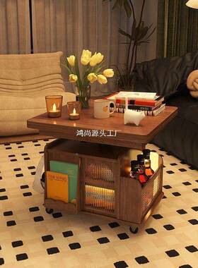 实木代升降茶几移动35432茶推车桌折叠餐用桌两茶台多功时能客厅