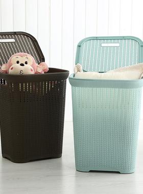 大号方XX802891料形塑藤编脏衣收篮带盖洗仿衣篮脏衣服纳筐脏衣篓