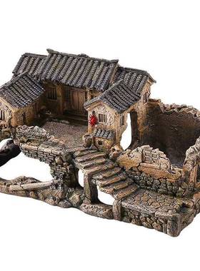 族箱假山缸造F8757HHT景装饰水品鱼虾躲鱼避建筑模型老屋房子微景