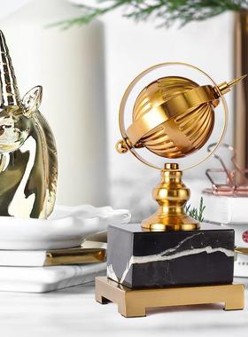 轻奢摆件样艺板间简约时精美条纹地球仪铁摆件尚电镀拉A8029丝防