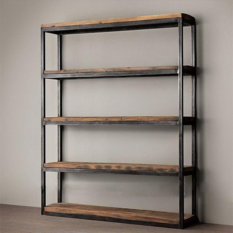 美式复古落地木铁书架收纳架架置物层架书柜厨房隔板KMJ艺储实物
