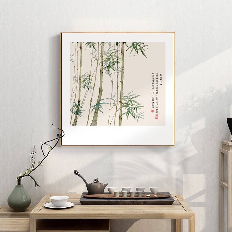 新中式餐厅装饰画客厅原木风花鸟挂画日式酒店民宿墙画茶室壁画框
