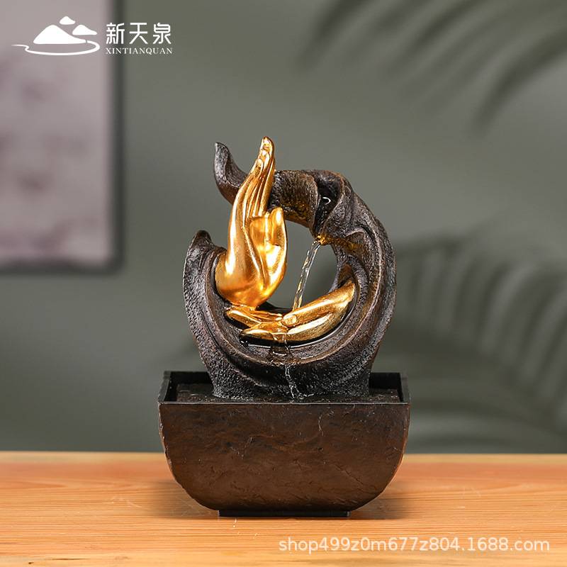 新天泉佛手招财流水摆件小型循环客厅装饰品高档家用办公桌面摆件