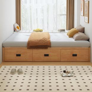 全实木无床头床宿小户型民收代简约现三B23 抽储物落地箱体纳榻榻