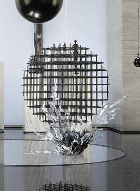 透明水花水花摆件现代轻板树奢透明脂雕塑店浪花摆件酒大堂样房艺