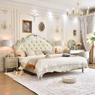 美式实木床1米8双人床主卧软包皮床欧式床法式公主床大床全实木