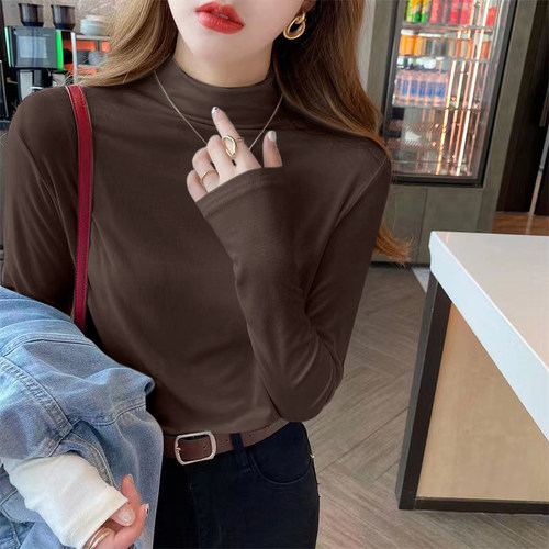 德绒加绒独特别致好看洋气的内搭白色半高领打底衫202Y4女新款秋