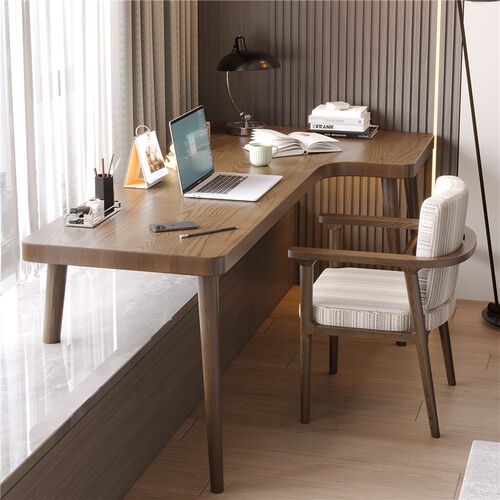 纯实木阳台飘窗学习写p字桌家用L型墙角小书桌卧室转角台式电脑桌