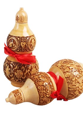 天然桃木葫芦 太极八卦门对门 六字大明 实木天医葫芦挂件挂饰