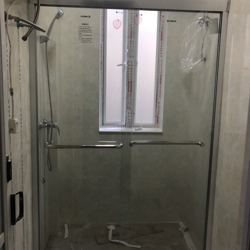 浴室玻璃隔断双活动移门淋浴屏一字干湿分区淋浴房两扇推拉门定做