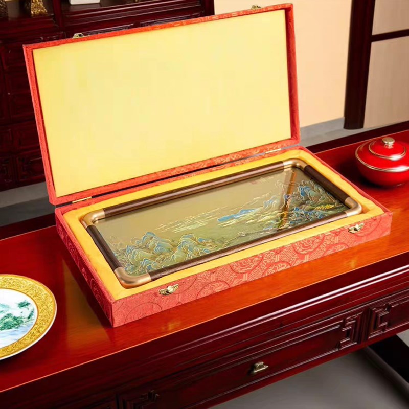 2025年新品千里江山图新居礼品铜雕摆台画办公室客厅书房桌面摆件