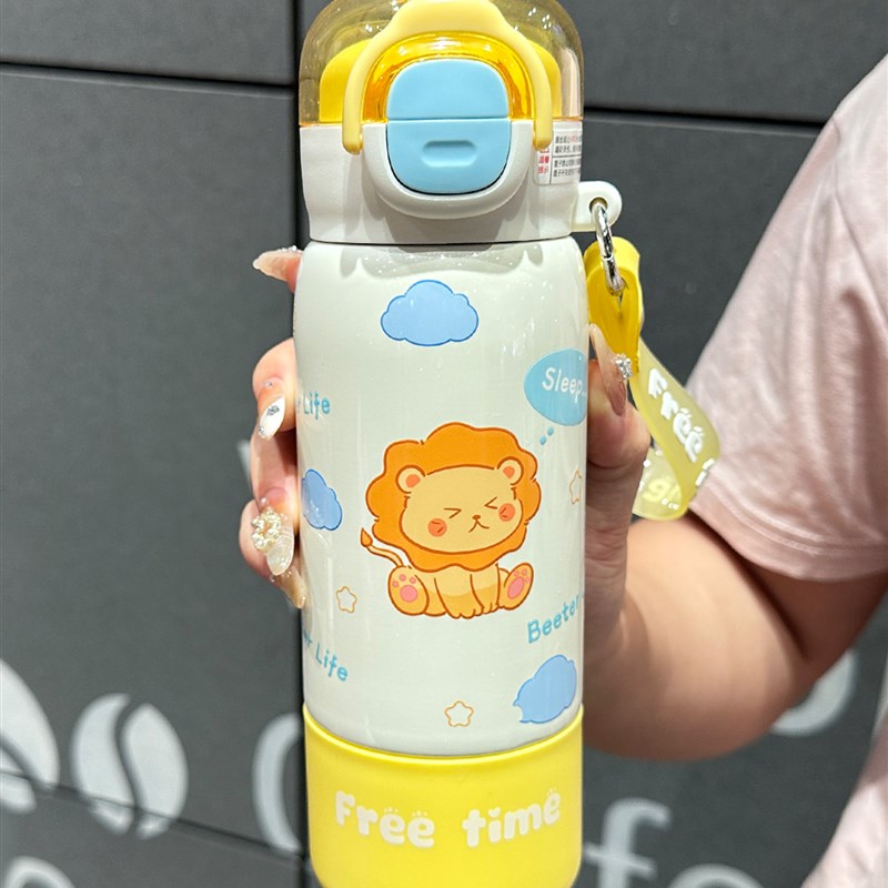 儿童保温杯男女孩上学专用吸管杯子幼儿园带盖高颜值便携双饮水壶
