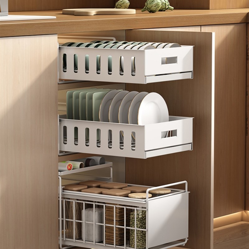 厨房橱柜内置碗架抽屉式碗碟盘子收纳架碗柜家用抽拉分层改造拉篮