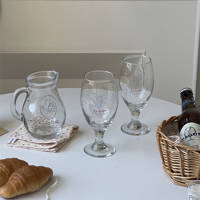 家用冷饮果汁杯法式字母简约喝水杯家用玻璃杯小清新啤酒杯咖啡杯