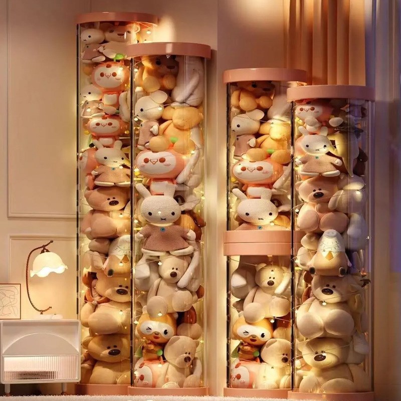 毛绒娃娃收纳桶升级拉炼款加厚透明大容量公仔儿童玩具收纳筒321.