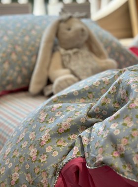 田园浪漫蓝色碎花格子牀上四件套全棉文艺1.5m1.8被套三件式牀组