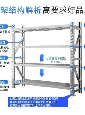 37370不锈钢货架重型仓储多层置库物架冷调库储物4架商用房可节货