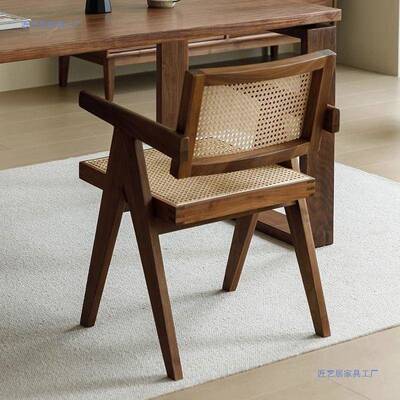 实椅木餐椅家用编子桌餐椅北欧民宿阳台休闲藤昌迪加尔藤椅靠TKK