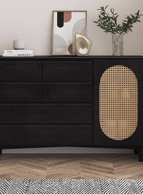 复黑色全木六实斗柜储靠墙家用无品牌/卧室客厅古收纳抽屉柜斗橱