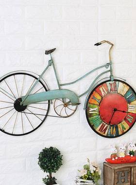 复古铁艺自车壁创意挂家行酒吧咖啡厅墙面挂件自行车壁居钟墙上装