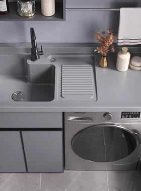 太带空铝阳IWV台洗衣机柜组洗合衣池高低台盆伴一体搓板洗衣柜侣