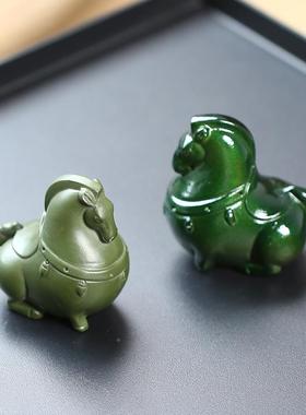 兴紫砂茶宠件马创意雕塑绿马唐OTQ马健康马茶道茶玩摆生宜肖马绿