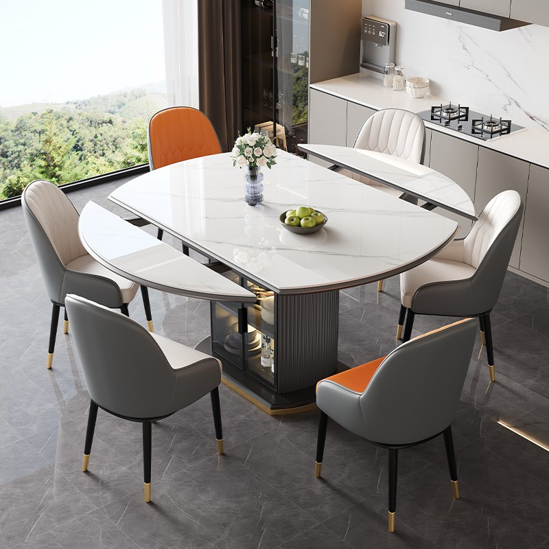 轻奢可伸缩岩板储k物餐桌椅组合家用小户型现代简约客厅折叠饭桌