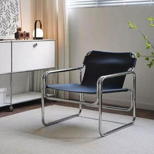 皮中古风马鞍休闲椅可靠背人椅客厅阳台单躺沙发椅DBP酒店民宿接