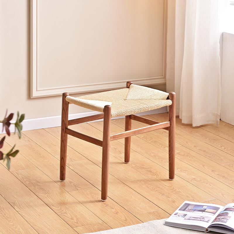 北实榉木欧编制凳木长椅编织绳编长方小板凳新式简约风凳子换鞋凳