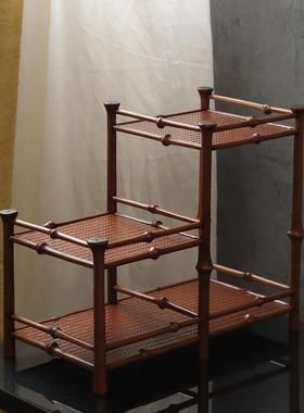 筇竹席面双层梯形茶棚古架博物器茶CP-001道具收纳展示架茶室桌面