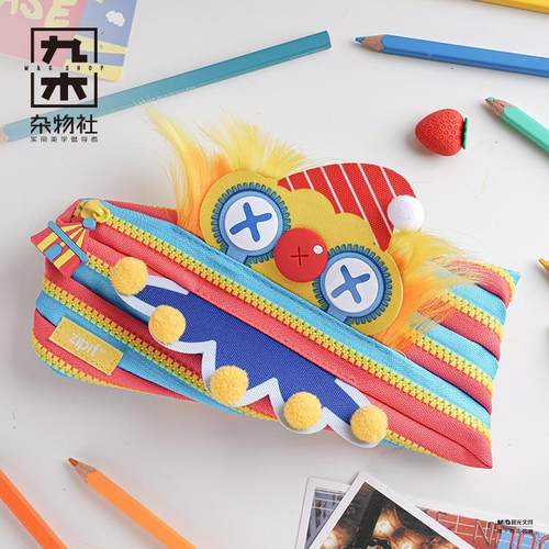 Z682PIT中号可爱怪兽拉I链笔袋男女孩学孩生容量大透明铅笔盒文具