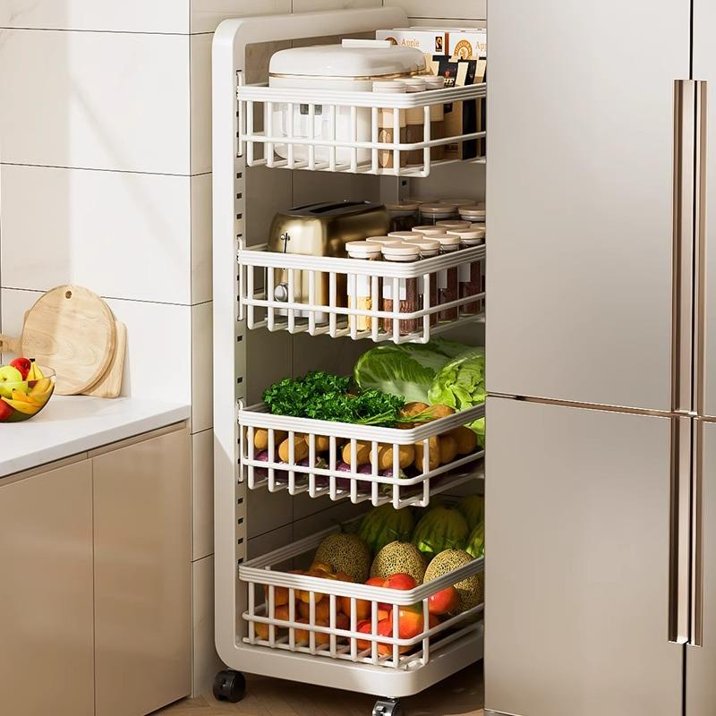 厨房夹缝置物架落地多蔬LMC冰箱侧面菜篮推子极窄缝收纳架果菜层