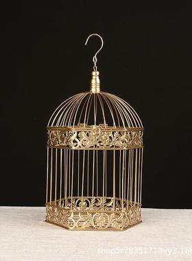 式欧宴会花束鸟挂艺饰金YL091521色铁镂空鸟笼装饰创笼意婚庆橱窗