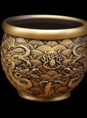 宏黄铜拉达丝龙凤缸摆拉丝龙凤浮雕缸创意礼铜品件