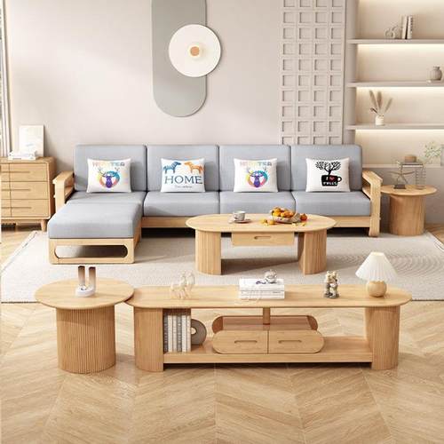 直北欧实木组沙发123合贵妃转角JXA直排原木风实家客厅具工厂销
