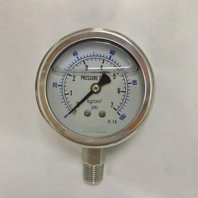 不锈钢压力表 YN-60BF 0-7kg/cm2 0-100psi 螺纹ZG1/4 盘直径68mm