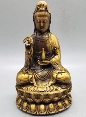 精工观音坐莲观世音菩萨摆件纯铜像摆设