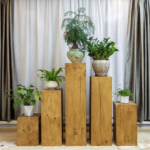 侘寂风原木方形根雕花架墩子创意花几落地装饰品民宿摆件展示台